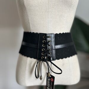 Vintage 90s Black Corset Cinch Belt with Lace-Up Detail